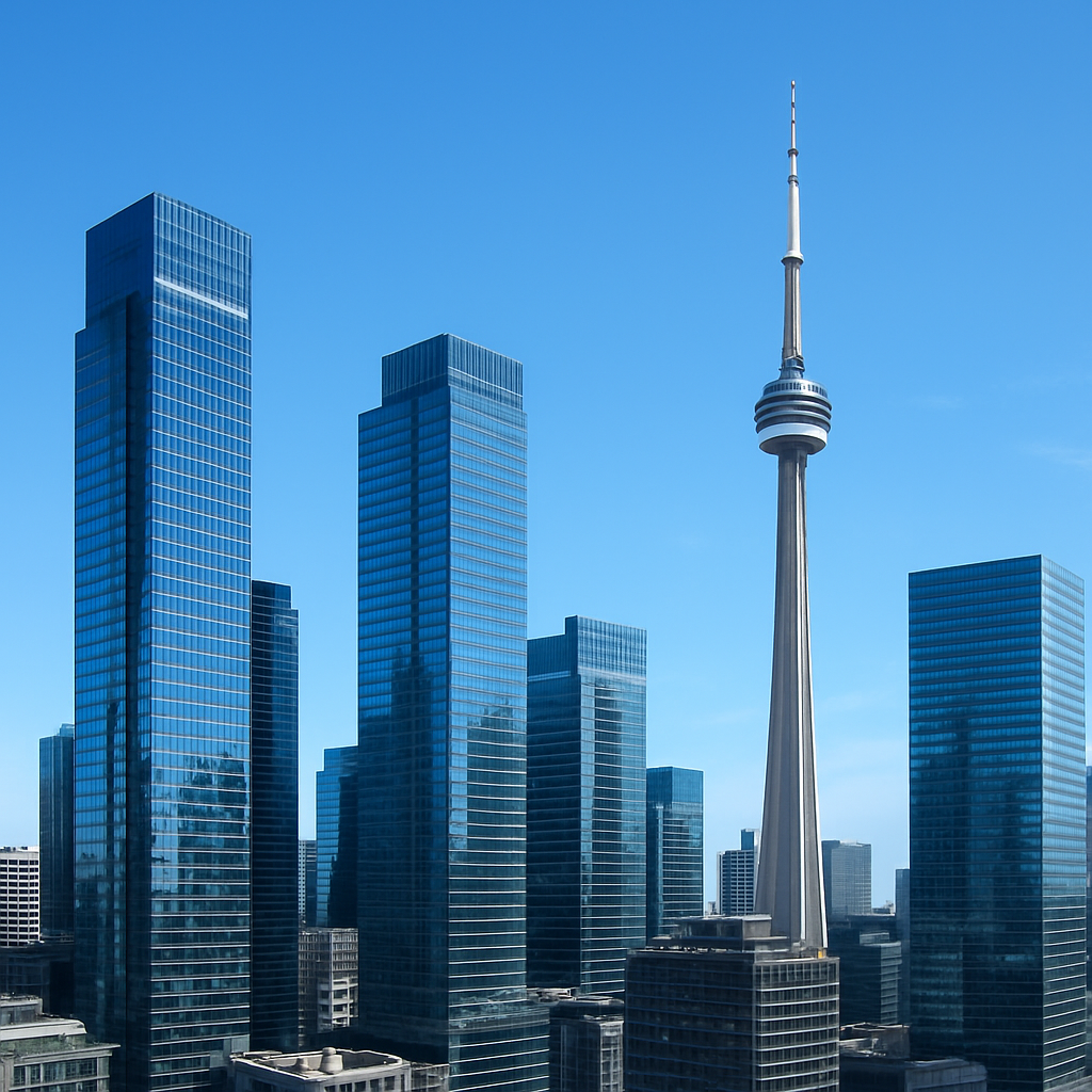 Modern city skyline at dusk