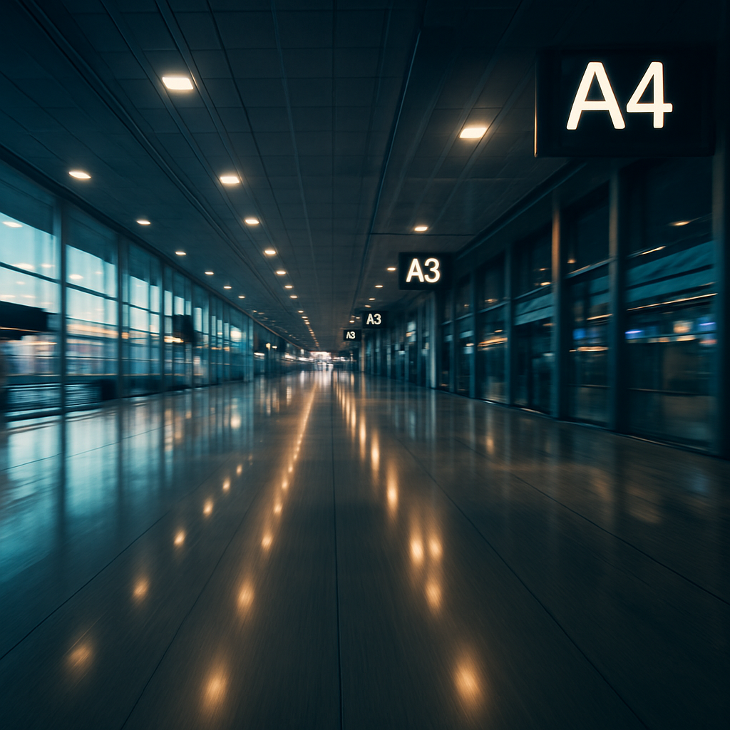 Empty airport terminal corridor at dawn